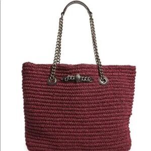 Kurt Geiger London Chelsea Raffia Tote, Shopper Hobo Bag,Deep Purple ,Eagle Head